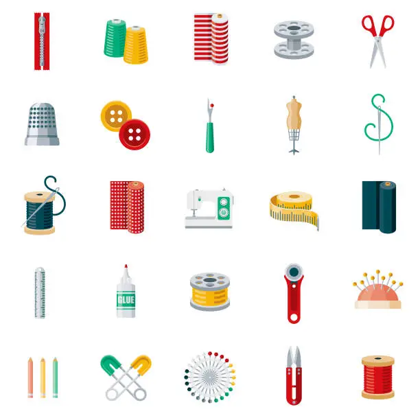 Vector illustration of Sewing Supplies Flat Design Icon Set