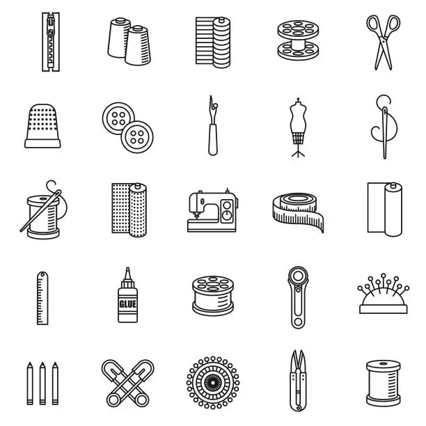 Vector illustration of Sewing Supplies Thin Line Icon Set