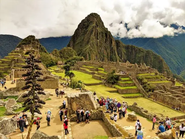 Ruins of Machu Picchu high angle view