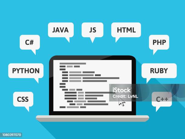Programming Languages Concept With Computer And Code Stock Illustration ...