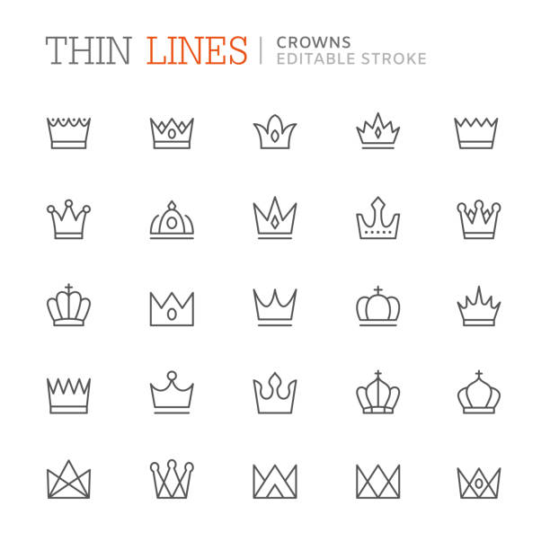 ilustraciones, imágenes clip art, dibujos animados e iconos de stock de coronas de la colección relacionada con los iconos de la línea. movimiento editable - crown symbol nobility vector