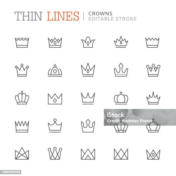 Collection Crowns Related Line Icons Editable Stroke Stock Illustration - Download Image Now