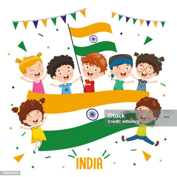 Vector Illustration Of Children Holding India Flag Stock Illustration - Download Image Now - Child, Independence Day - Holiday, India