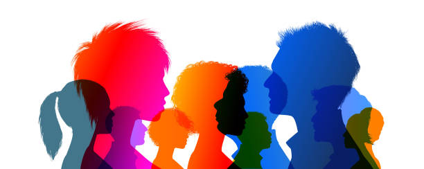 Heads Silhouette of Human Head Faces side vuew woman white background stock illustrations