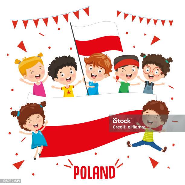 Vector Illustration Of Children Holding Poland Flag Stock Illustration - Download Image Now