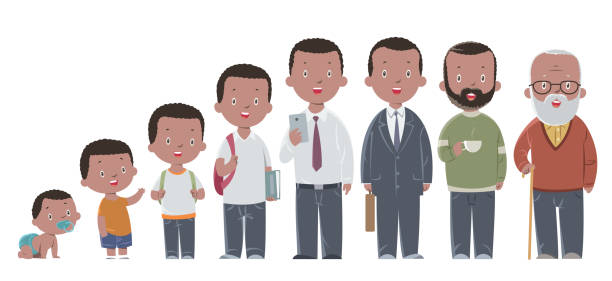 ilustrações de stock, clip art, desenhos animados e ícones de all age group of african american people.  the life cycle. a baby, a child, a teenager, an adult, an elderly person. - family american culture african culture black