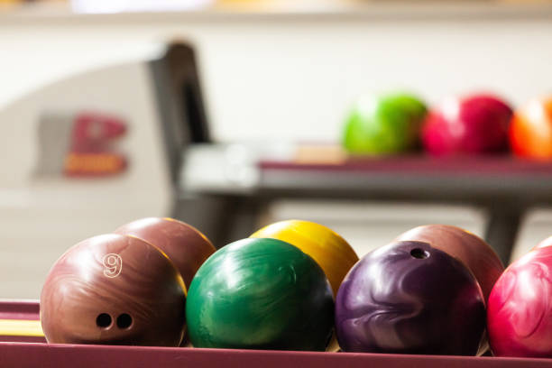 istock Colorful bowling balls in bowling alley 1080423848