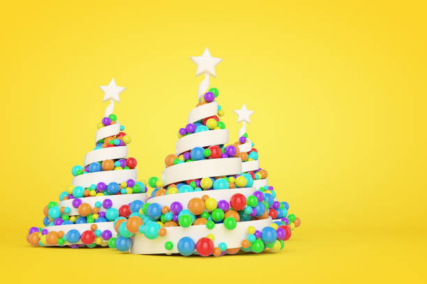 istock Spiral plastic Christmas trees 3d color illustration 1080424316