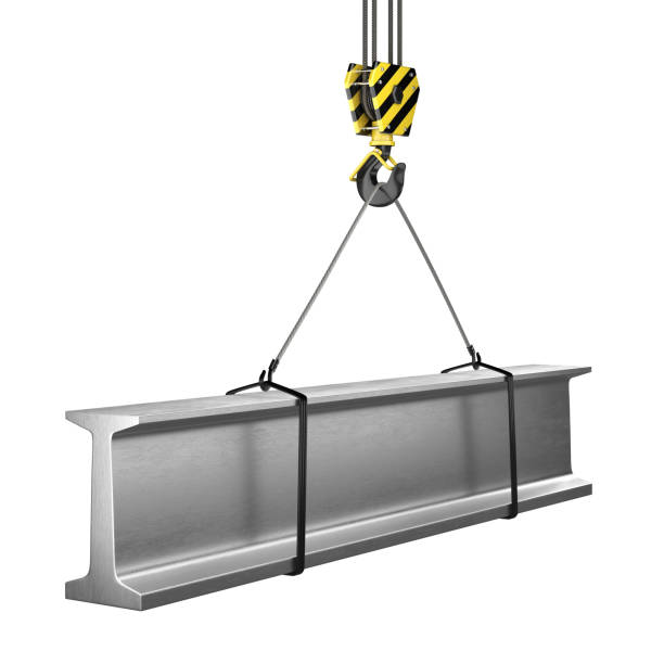 istock 3D rendering of a crane hook with a load 1080425980