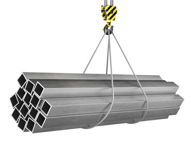 istock 3D rendering of a crane hook with a load 1080426970