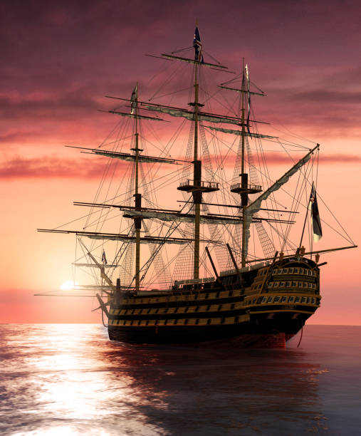 istock Admiral Nelson Flagship HMS Victory at sailing into the sunset 1080428828