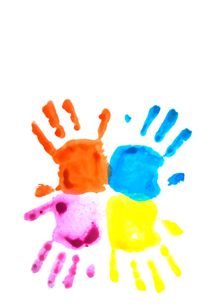 istock Pink and blue child's handprints isolated on white. 1080433114