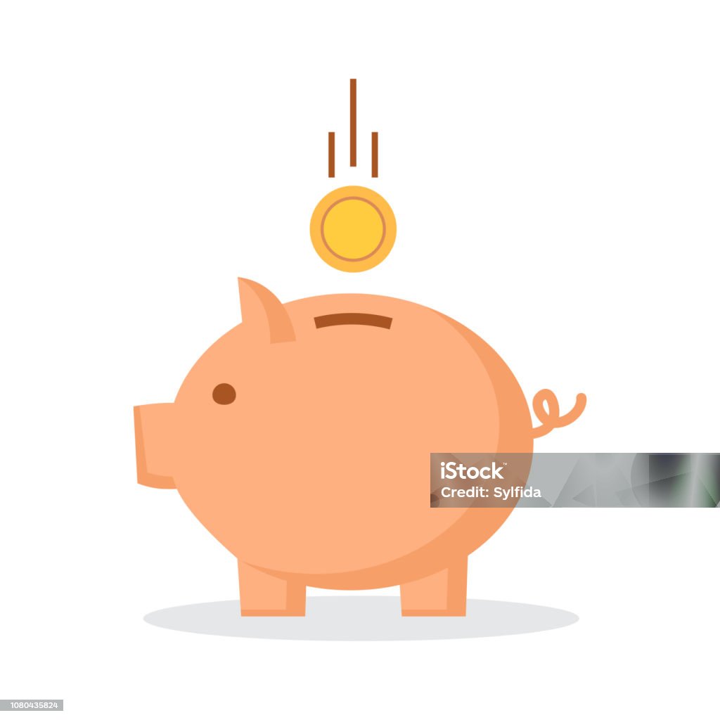 Piggy bank with coin. Symbol of New Year 2019. Vector illustration Piggy Bank stock vector