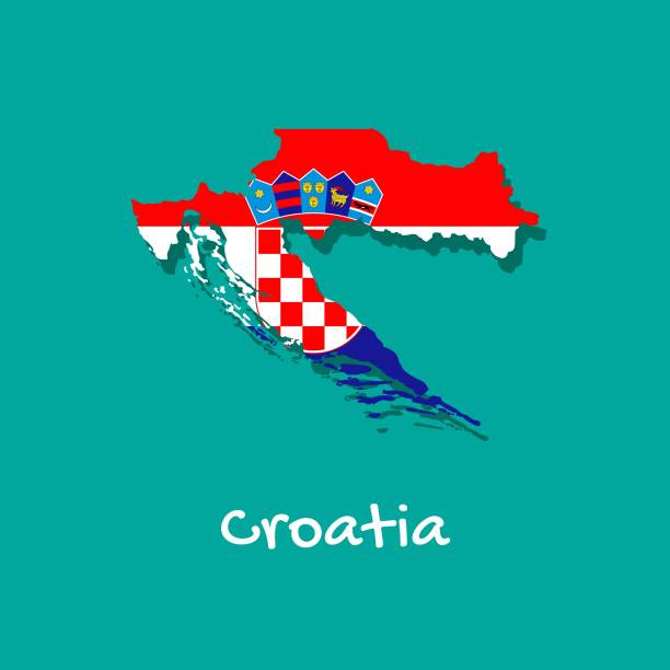 illustrazioni stock, clip art, cartoni animati e icone di tendenza di mappa della croazia dipinta con i colori della bandiera. - croazia