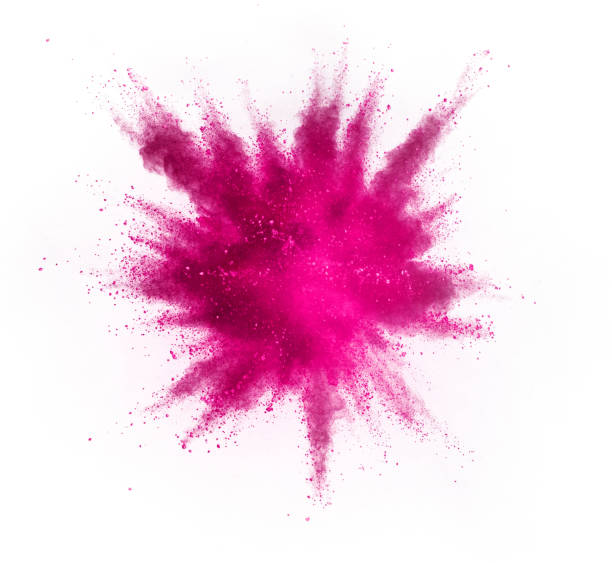 Explosion of purple powder on white background