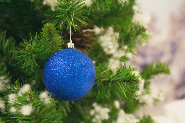 istock Blue ball on a Christmas tree close up 1080467934