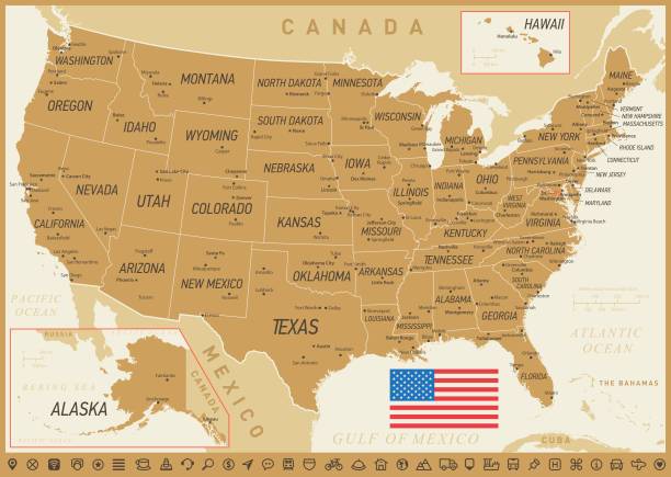 USA Map. Vector Illustration USA vintage map with Hawaii, Texas, Florida and California states orange county new york stock illustrations