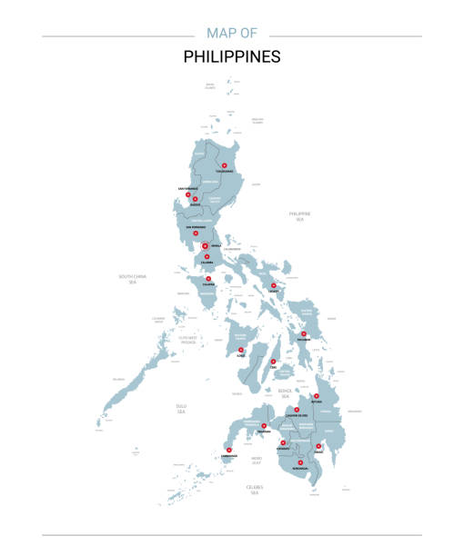 illustrations, cliparts, dessins animés et icônes de philippines carte vectorielle avec pin rouge. - philippines map cartography asia