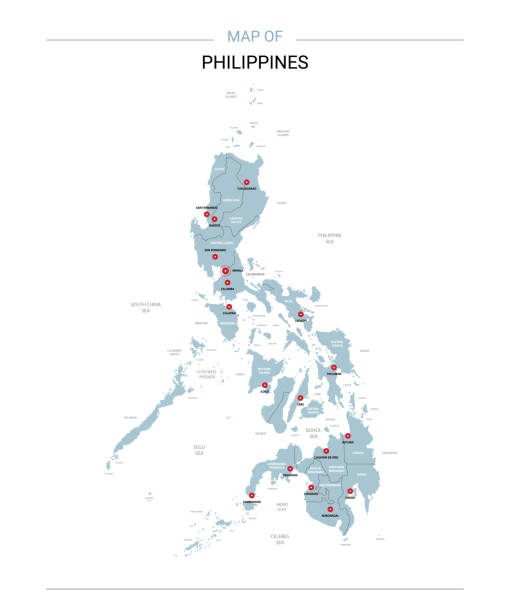 illustrazioni stock, clip art, cartoni animati e icone di tendenza di vettore mappa filippine con perno rosso. - filippine
