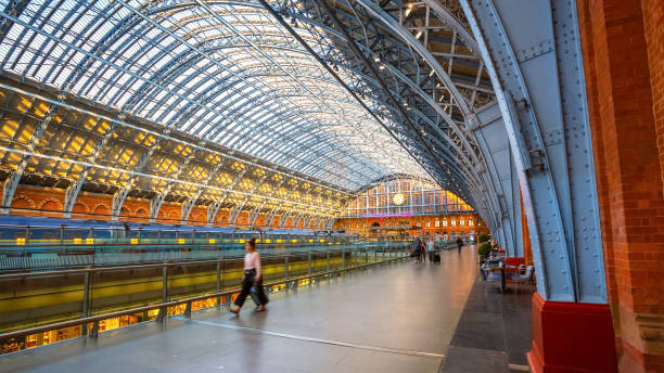 St Pancras station in London London, UK - May 14 2018: St Pancras station is a central London railway terminus. It is the terminal station for Eurostar continental services from London to France, Belgium and Netherlands Eurostar stock pictures, royalty-free photos & images