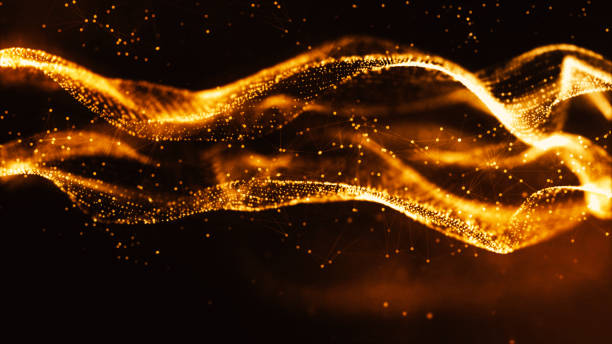 istock Digital gold color particles wave and bokeh abstract background 1080495070
