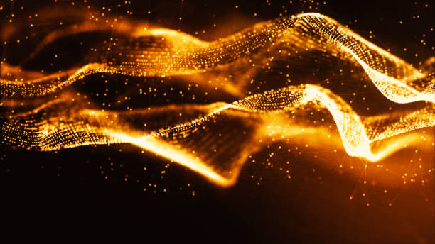 istock Digital gold color particles wave and bokeh abstract background 1080495084