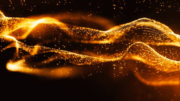 istock Digital gold color particles wave and bokeh abstract background 1080495164
