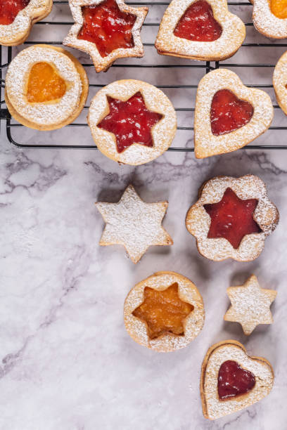 istock Flat lay with christmas cookies on marble surface 1080499372