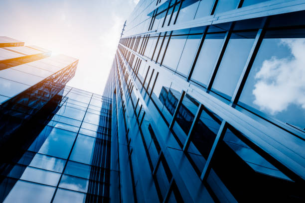 istock Low angle view of modern metallic skyscrapers 1080516412