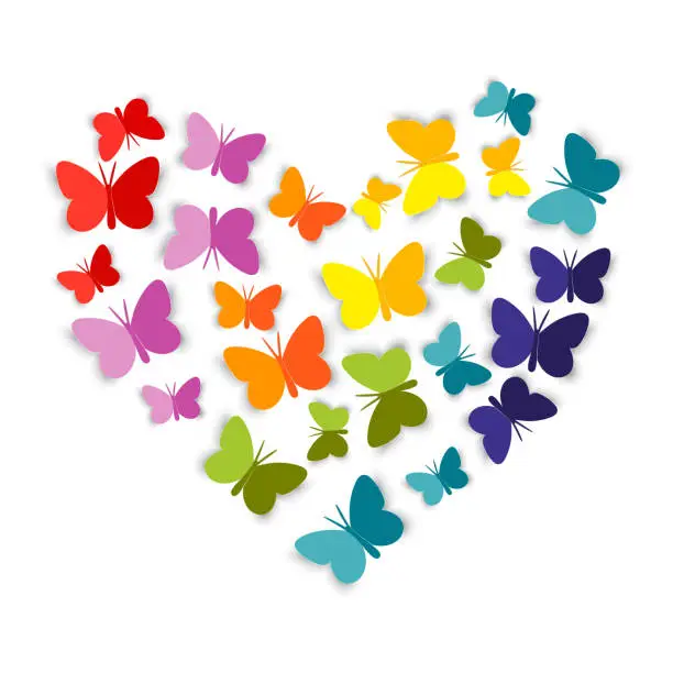 Vector illustration of Heart from bright colorful paper Butterfly