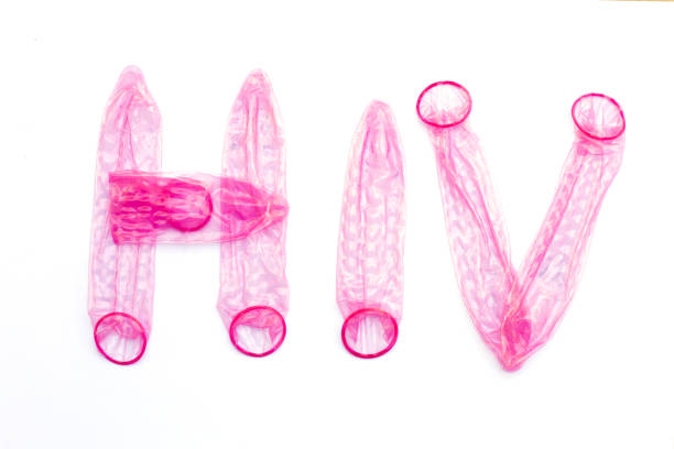 istock Condoms are designed as HIV characters. 1080565134