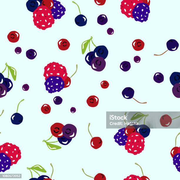 Berry Texture Vector Berry Fresh Vector Seamless Pattern On Light Blue Abstract Background ...