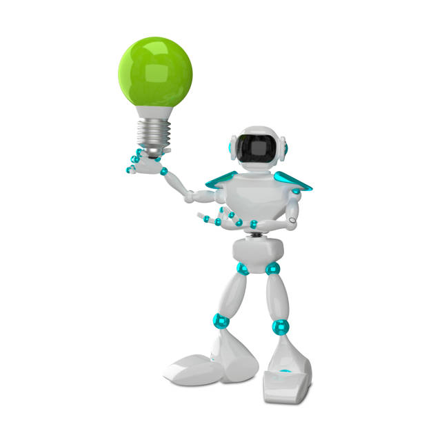 istock 3D Illustration White Robot with Green 1080575654