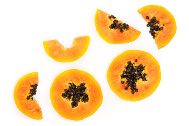istock ripe slice papaya isolated on a white background. Top view. Flat lay 1080590054