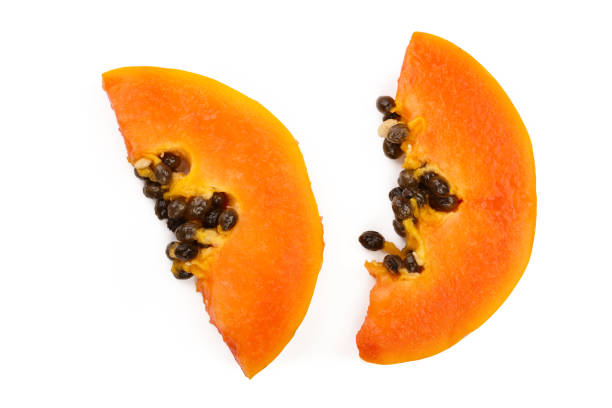istock ripe slice papaya isolated on a white background. Top view. Flat lay 1080590060