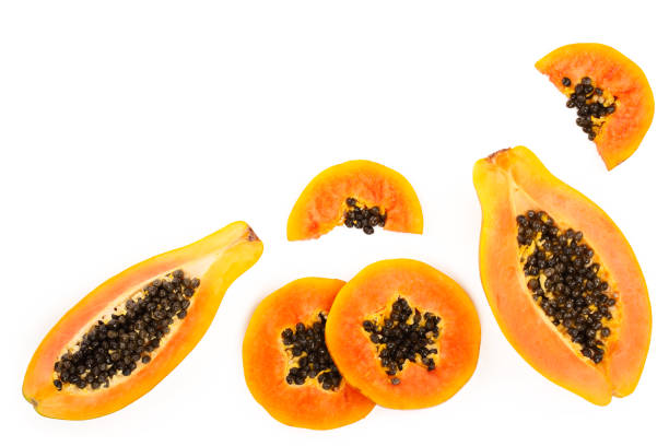 istock ripe slice papaya isolated on a white background with copy space for your text. Top view. Flat lay 1080590100