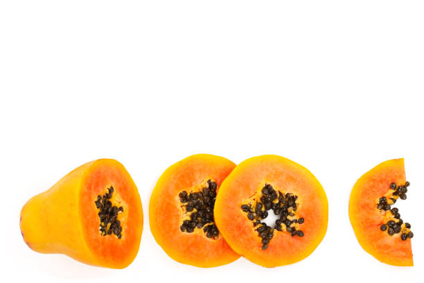 istock ripe slice papaya isolated on a white background with copy space for your text. Top view. Flat lay 1080590108