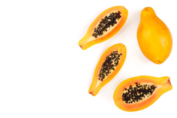 istock ripe slice papaya isolated on a white background with copy space for your text. Top view. Flat lay 1080590130