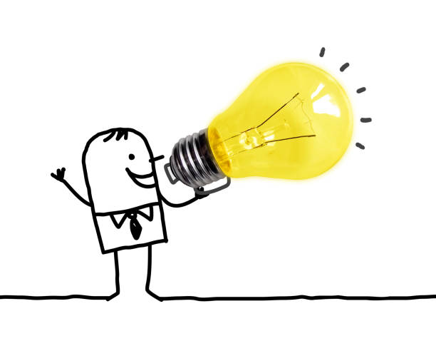 Cartoon man Using a Big light Bulb as a Loudhailer