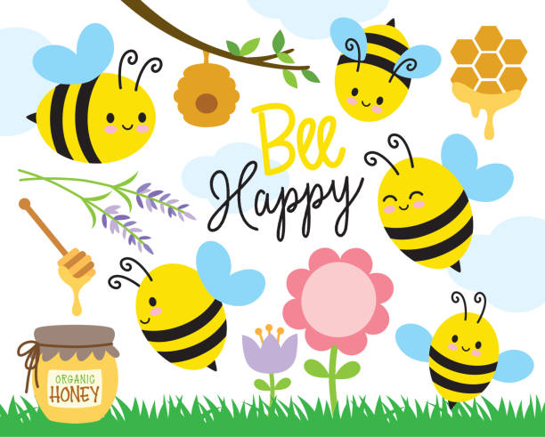 Cute Bee and Honey vector art illustration