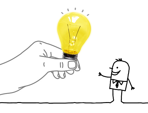 Dibujos Animados Gran Mano Dando Un Foco De Luz A Un Hombre De Dibujos Animados Foto de stock y más banco de imágenes de Actividad móvil general - iStock Dibujos Animados Gran Mano Dando Un Foco De Luz A Un Hombre De Dibujos Animados Foto de stock y más banco de imágenes de Actividad móvil general - iStock