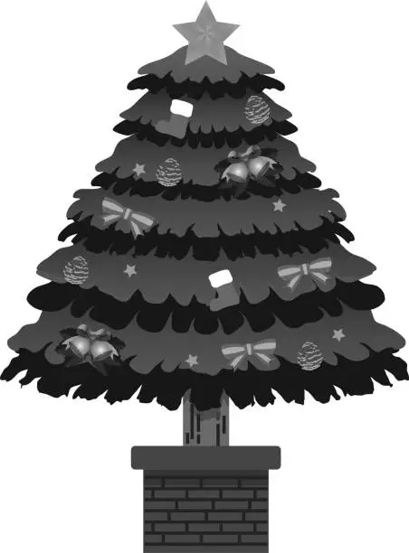 Vector illustration of Monochrome Luxuriously decorated Christmas tree