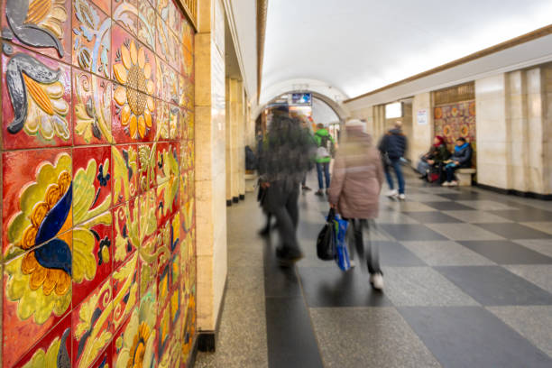 Kiev, Ukraine - October 24, 2018:   view showing Kiev Train Station subway with passengers