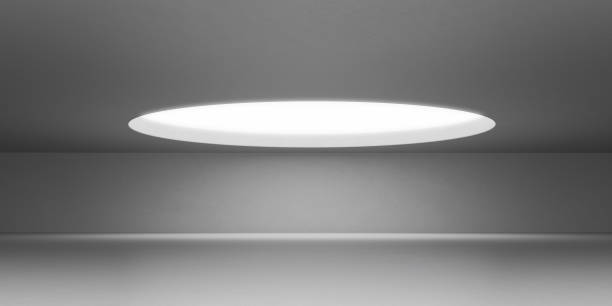 istock Abstract of empty concrete architecture space with circle lighting hole on ceiling,Museum building concept, 3d rendering. 1080628924