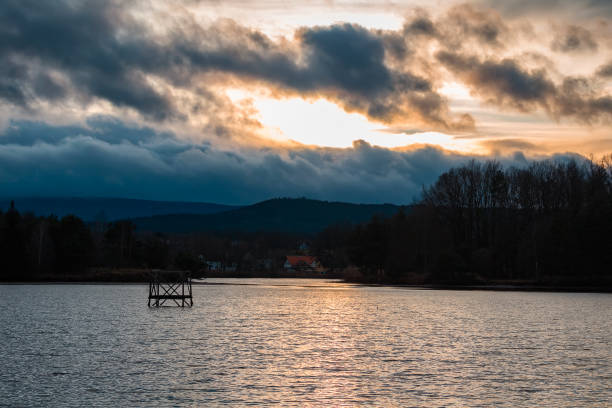istock Sunset clouds on pond, Czech landscape 1080639666