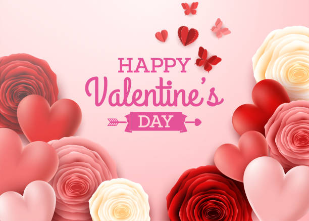 istock Valentines day greeting card with rose flower and hearts background 1080650428