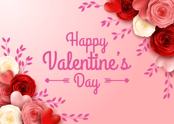 istock Valentines day greeting card with rose flower and hearts background 1080651110