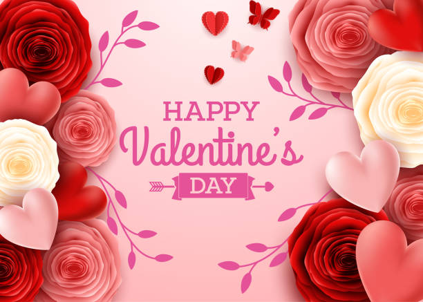 istock Valentines day greeting card with rose flower and hearts background 1080651698