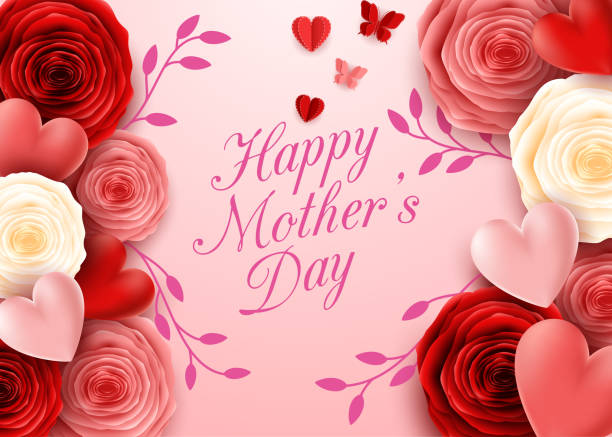 istock Happy Mother's Day with rose flowers and hearts background 1080651712