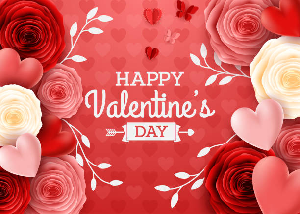 istock Valentines day greeting card with rose flower and hearts background 1080651796